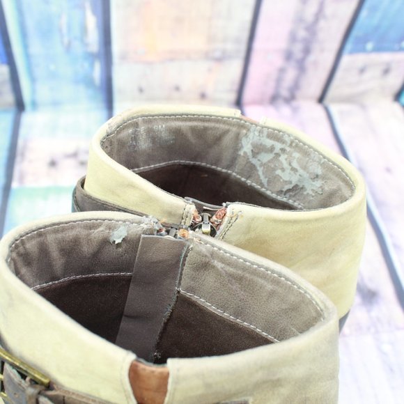 Two Lips Brown Leather Strappy Foldover Flatform Heeled Booties Size 9 - Picture 9 of 10